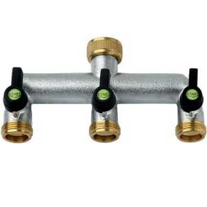 Brass Three Way Manifold With Taps 3/4" Male Thread